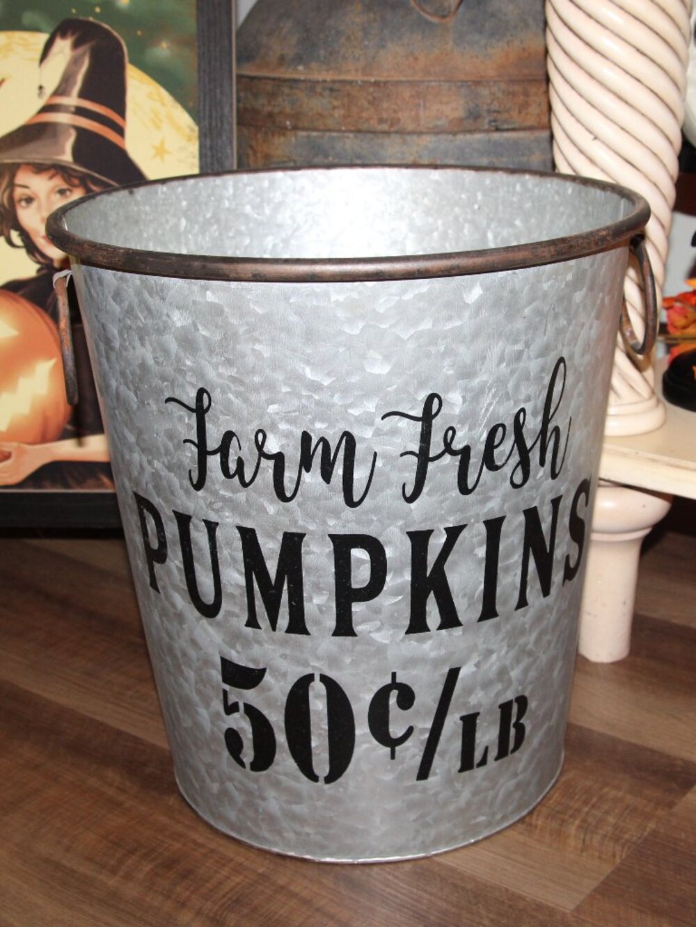 NEW Large Galvanized FARM FRESH PUMPKINS Farmhouse Fall Bucket Pail